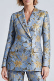 Trajes florales de dos piezas, azul polvoriento y solapa con pico y pecho simple