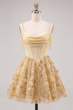 Corsé amarillo floral fruncido con tirantes finos Vestido de bienvenida a casa con cuentas