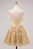 Corsé amarillo floral fruncido con tirantes finos Vestido de bienvenida a casa con cuentas