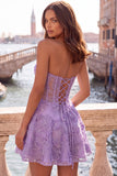 Corsé rosa transparente floral A-line Sweetheart con cordones en la espalda con abalorios