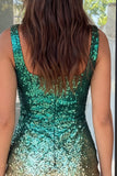 Vestido de bienvenida a casa con lentejuelas de cuello cuadrado verde y dorado con lentejuelas y corte