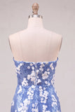 Vestido corto de bienvenida de bienvenida sin tirantes azul bodycon lentejuelas