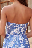 Vestido corto de bienvenida de bienvenida sin tirantes azul bodycon lentejuelas