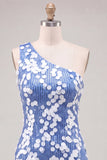 Bodycon vestido corto de bienvenida azul de un hombro