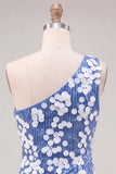Bodycon vestido corto de bienvenida azul de un hombro