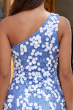 Bodycon vestido corto de bienvenida azul de un hombro