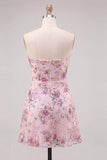 Vestido corto de bienvenida de fin de curso rosa con lentejuelas florales en línea A