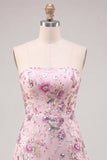 Vestido corto de bienvenida de fin de curso rosa con lentejuelas florales en línea A