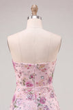 Vestido corto de bienvenida de fin de curso rosa con lentejuelas florales en línea A