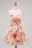 Vestido rosa A-Line A-Line Floral con cuentas y cuentas de bienvenida