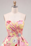 Vestido rosa A-Line A-Line Floral con cuentas y cuentas de bienvenida
