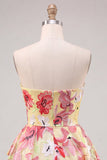 Vestido rosa A-Line A-Line Floral con cuentas y cuentas de bienvenida