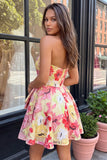 Vestido rosa A-Line A-Line Floral con cuentas y cuentas de bienvenida