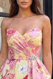 Vestido rosa A-Line A-Line Floral con cuentas y cuentas de bienvenida