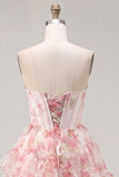 Corsé rosa A-Line Blusé floral con volantes y vestido de bienvenida en la espalda