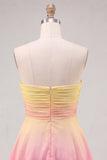 Vestido de bienvenida de fin de curso amarillo y rosa, tirante de gasa de gasa