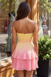 Vestido de bienvenida de fin de curso amarillo y rosa, tirante de gasa de gasa