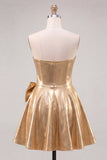 Vestido de bienvenida a casa con cuentas y lazos dorados metálicos Sweetheart Aline