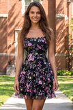 Vestido de bienvenida en la espalda con tirantes finos negros negros de tirantes finos con encaje floral y lentejuelas