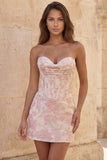 Corsé rojo Sweetheart Bodycon floral fruncido vestido corto de bienvenida