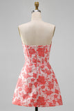 Corsé rojo Sweetheart Bodycon floral fruncido vestido corto de bienvenida
