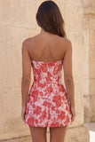 Corsé rojo Sweetheart Bodycon floral fruncido vestido corto de bienvenida