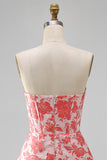 Corsé rojo Sweetheart Bodycon floral fruncido vestido corto de bienvenida