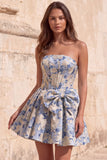 Corsé sin tirantes rojo Jacquard Vestido floral de bienvenida con lazo