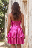 Vestido corto de bienvenida a casa de finos metálico de tirantes finos de línea A dorado