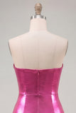 Vestido corto de bienvenida Sweetheart Fuchsia Fuchsia A-Line metálico de franzas