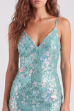 Vestido de bienvenida de bienvenida con lentejuelas bodycon verde brillante, tirantes finos, cordones