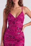 Vestido corto floral floral de bienvenida fucsia bodycon encaje en la espalda con lentejuelas