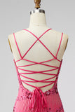 Vestido corto floral floral de bienvenida fucsia bodycon encaje en la espalda con lentejuelas