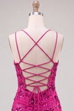 Vestido corto floral floral de bienvenida fucsia bodycon encaje en la espalda con lentejuelas