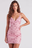 Vestido corto floral floral de bienvenida fucsia bodycon encaje en la espalda con lentejuelas