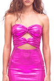 Vestido de bienvenida de los 80 de los años 80 con cordón metálico dorado bodycon bodycon ojo de cerradura