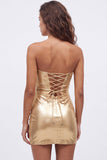 Vestido de bienvenida de los 80 de los años 80 con cordón metálico dorado bodycon bodycon ojo de cerradura