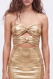 Vestido de bienvenida de los 80 de los años 80 con cordón metálico dorado bodycon bodycon ojo de cerradura