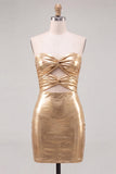 Vestido de bienvenida de los 80 de los años 80 con cordón metálico dorado bodycon bodycon ojo de cerradura
