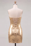 Vestido de bienvenida de los 80 de los años 80 con cordón metálico dorado bodycon bodycon ojo de cerradura