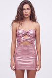 Vestido de bienvenida de los 80 de los años 80 con cordón metálico dorado bodycon bodycon ojo de cerradura