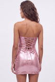 Vestido de bienvenida de los 80 de los años 80 con cordón metálico dorado bodycon bodycon ojo de cerradura