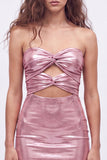 Vestido de bienvenida de los 80 de los años 80 con cordón metálico dorado bodycon bodycon ojo de cerradura