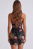 Vestido corto de bienvenida corto floral fruncido Black Sweetheart con encaje en la espalda