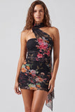 Vestido corto corto de bienvenida con flores de marfil sin tirantes con encaje recogido en la espalda