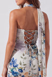 Vestido corto corto de bienvenida con flores de marfil sin tirantes con encaje recogido en la espalda