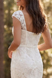 Vestido de novia largo con cuello cuadrado y marfil de marfil sirena