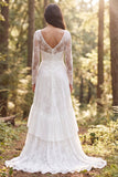 Vestido de novia largo de manga larga marfil con volantes y abertura A-line
