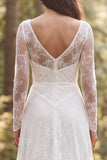 Vestido de novia largo de manga larga marfil con volantes y abertura A-line