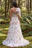 Vestido de novia largo de marfil marfil de un hombro con abertura